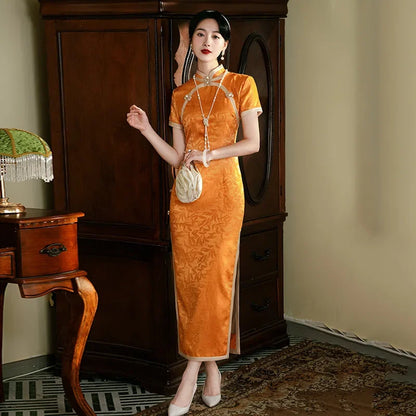 Classic Tradition China Qipao Big Size Chinese Dress Women Elegant Long Cheongsam Sexy Jacquard Vestidos Evening Party Dress 3XL