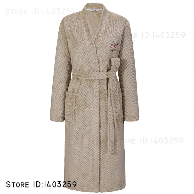 Plus Size 3XL Flannel Robe Kimono Bathrobe Gown Winter New Couple Sleepwear Home Clothes Loose Coral Fleece Nightwear Loungewear