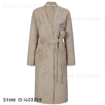 Plus Size 3XL Flannel Robe Kimono Bathrobe Gown Winter New Couple Sleepwear Home Clothes Loose Coral Fleece Nightwear Loungewear