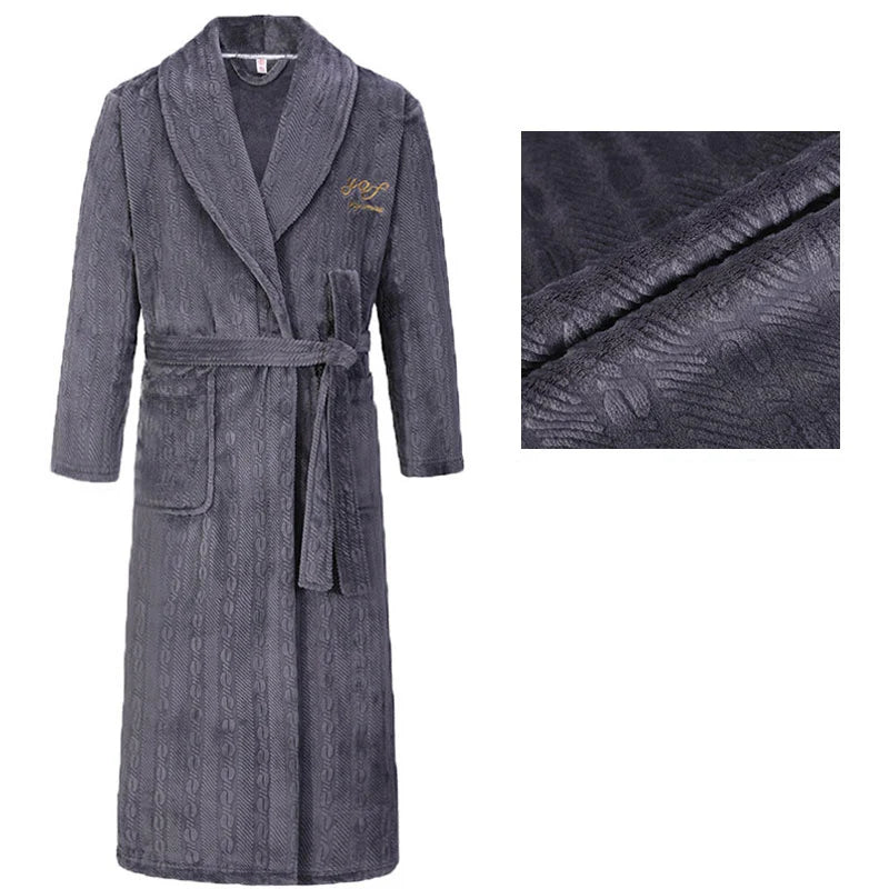 Autumn Winter Flannel Long Robe Couple Thicked Warm Sleepwear Men Casual Bathrobe Gown Plus Size Nightgown Women Loose Home Wear