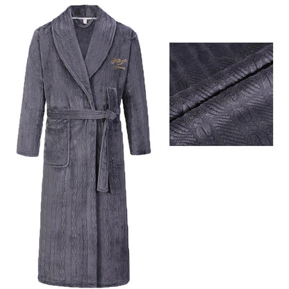 Autumn Winter Flannel Long Robe Couple Thicked Warm Sleepwear Men Casual Bathrobe Gown Plus Size Nightgown Women Loose Home Wear