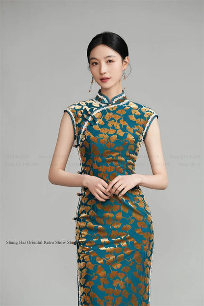 Chinese New Year Chesongam Sexy Long Split Vestidos Festival Party Dress Tradition Mandarin Collar Qipao Hanfu Chinese Dress
