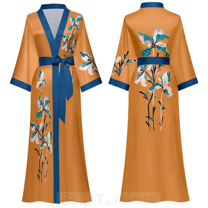 Oversize Long Robe Spring Summer Women Sleepwear Kimono Bathrobe Gown Sexy Satin Nightwear Nightgown Loose Home Dress Loungewear